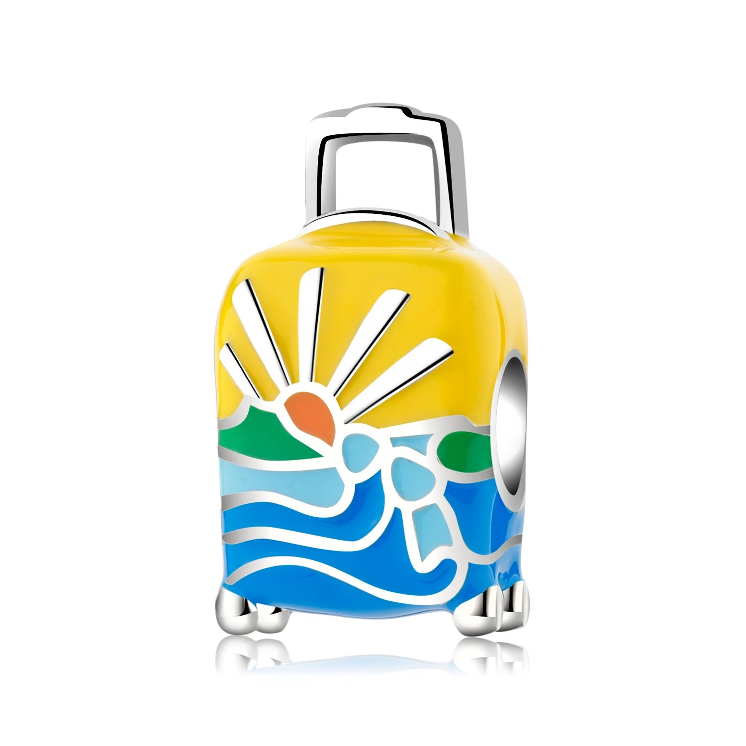 Designer Charms 925 Sterling Silver Beautiful Sunrise Pattern Suitcase Enamel Bead for Bracelet Jewelry Making Load a Good Mood