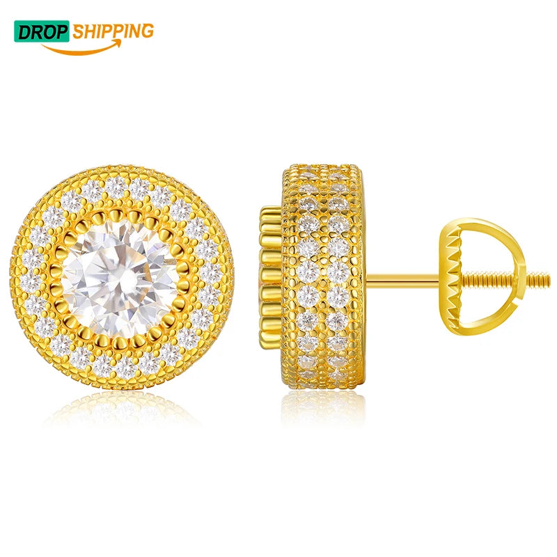 Drop Shipping RTS Stock Low MOQ Hot Sale Stud Earrings Moissanite 18K Solid Gold Plated Moissanite Earring