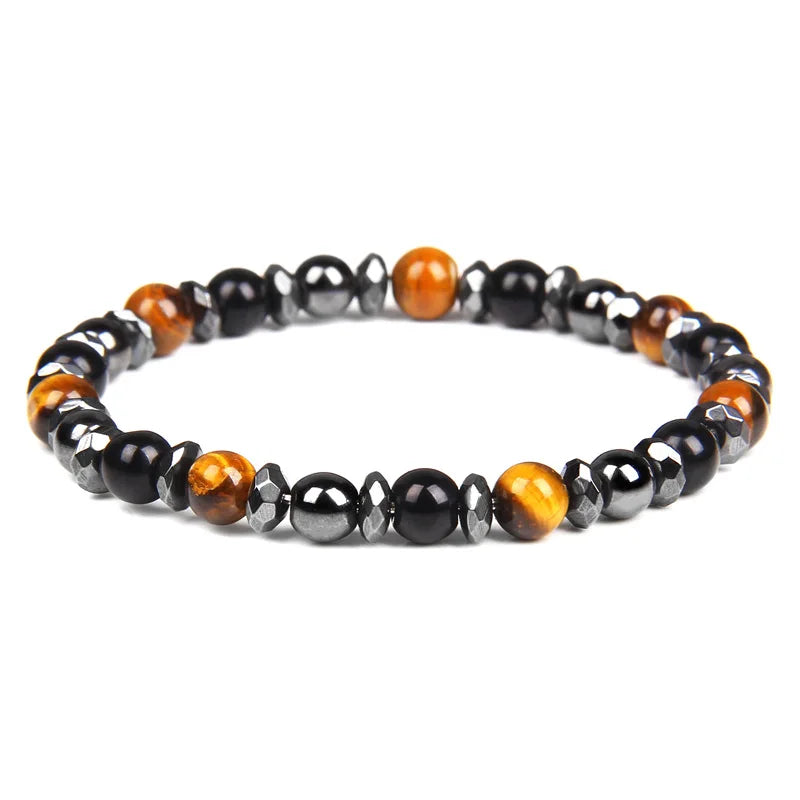 Natural Tiger Eye Stone Bracelet Elastic with Black Hematite Beaded Bracelet for Men Classic Design Birthday Gift