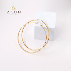 Ason Jewelry Fashion Wholesale Stainless Steel Big Hollow Earrings Women Simple and Popular Hoop Earrings with 18K Gold Plated