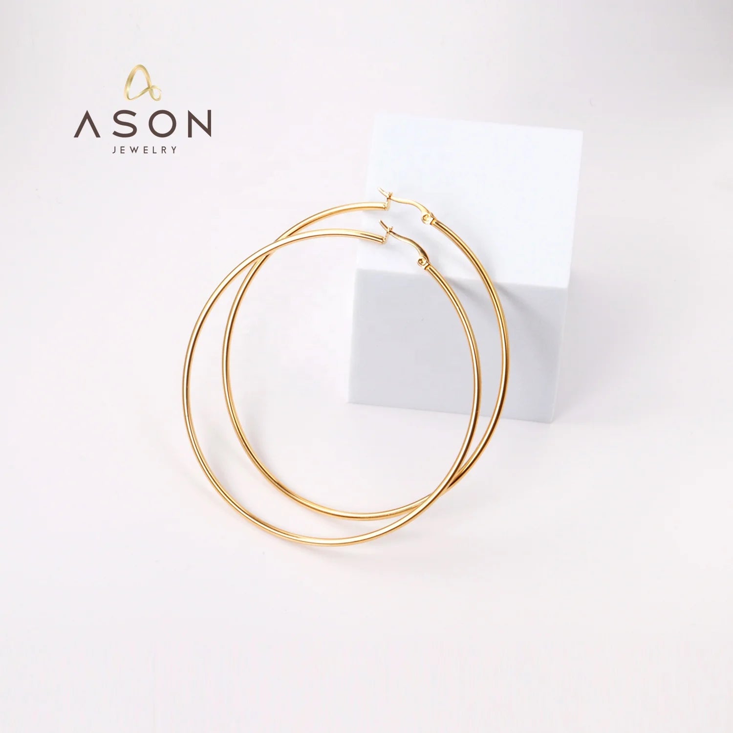 Ason Jewelry Fashion Wholesale Stainless Steel Big Hollow Earrings Women Simple and Popular Hoop Earrings with 18K Gold Plated