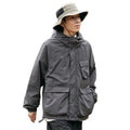 Formlessness 2024s Winter Men's Waterproof Windproof Coated Long Stand Collar Safari Multi-pocket Jacket