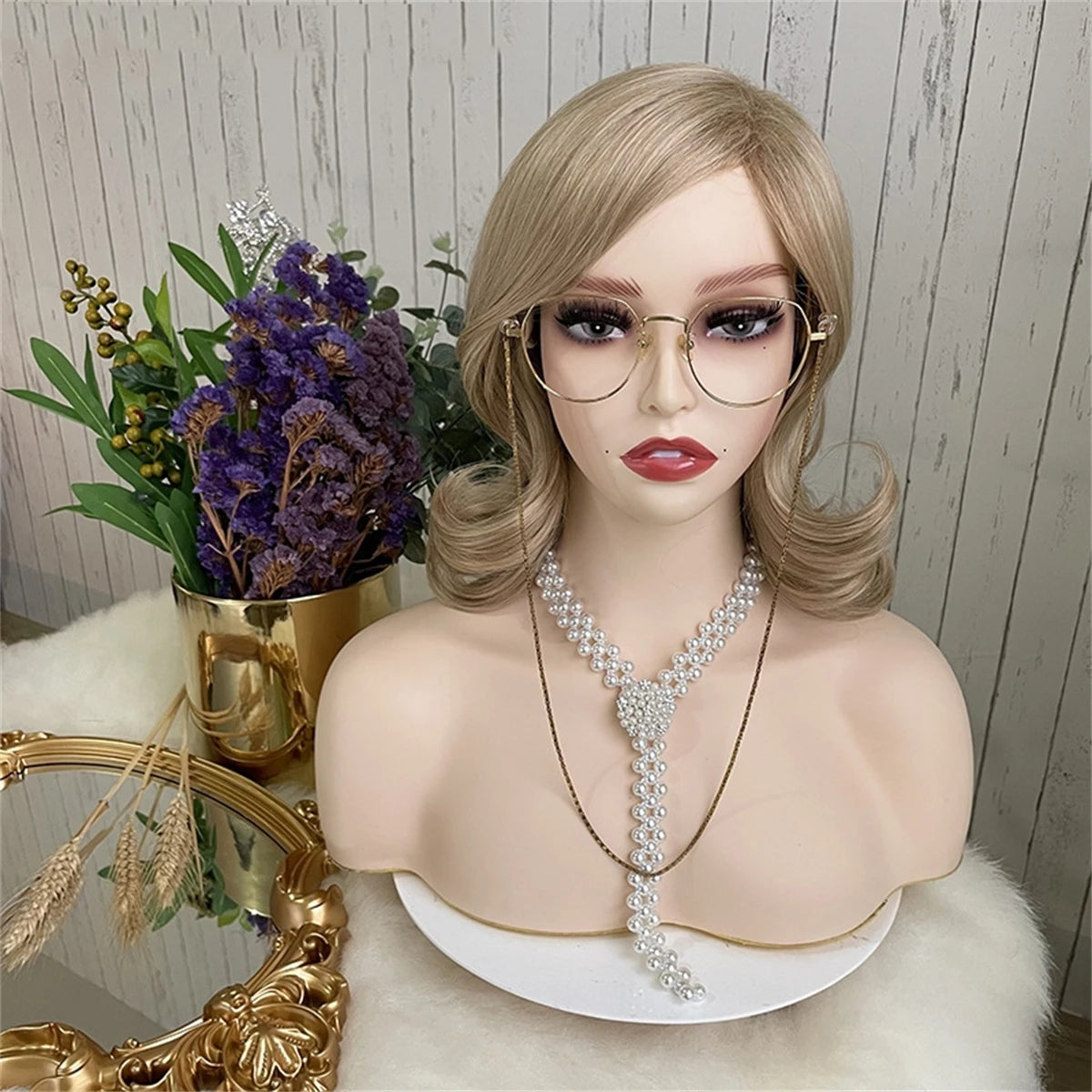 Fashion Short Curly Hair Golden Big Wave Wig for Women Lady Cosplay Party Synthetic Wigs
