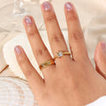 Vintage Fashion Popular Ring Stainless Steel 18K Real Gold  PVD  Plating Zircon Star Pattern Ring Jewelry