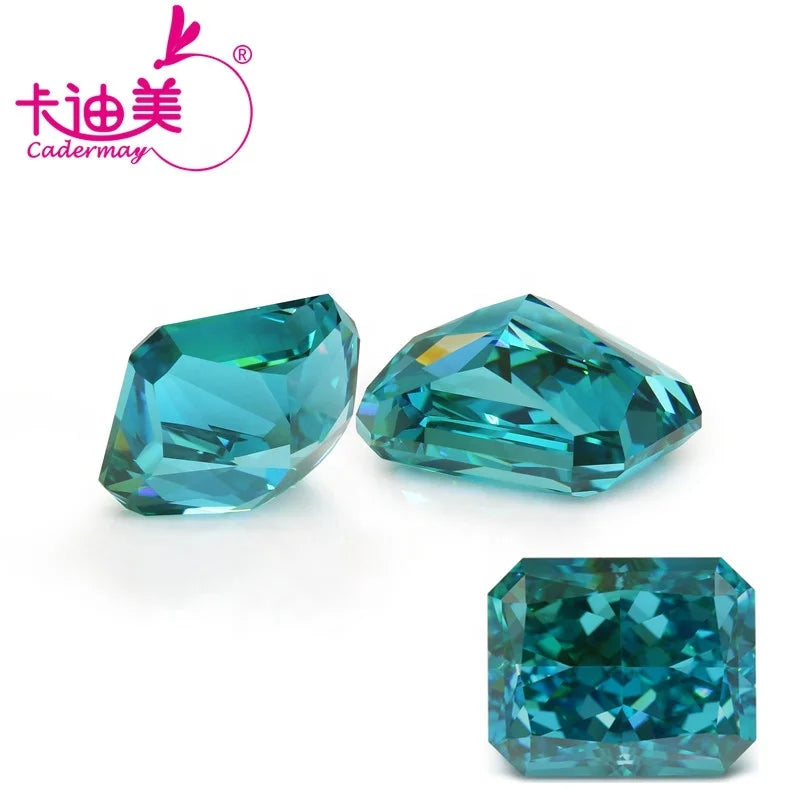 Hot Sale Synthetic Rectangle Paraiba Tourmaline 9x11mm Emerald Green Blue Gemstones Lab Created Loose Stones for Jewelry Making