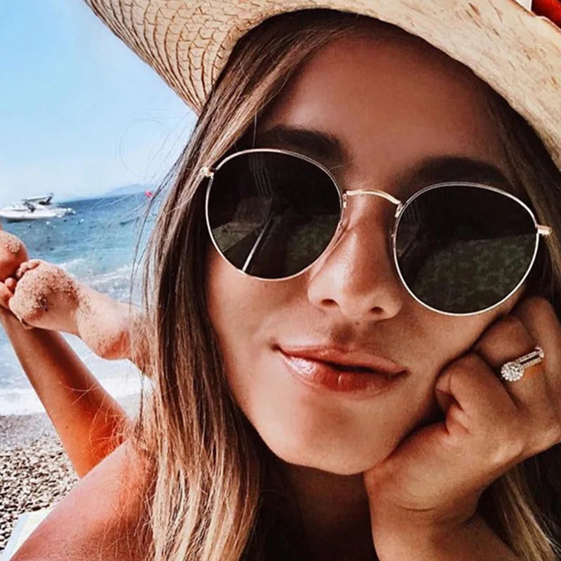Retro Round Mirror Sunglasses for Men Women Custom Logo Blue Black Frame Polarized Lenses Cheap Promotion Fashion Shades
