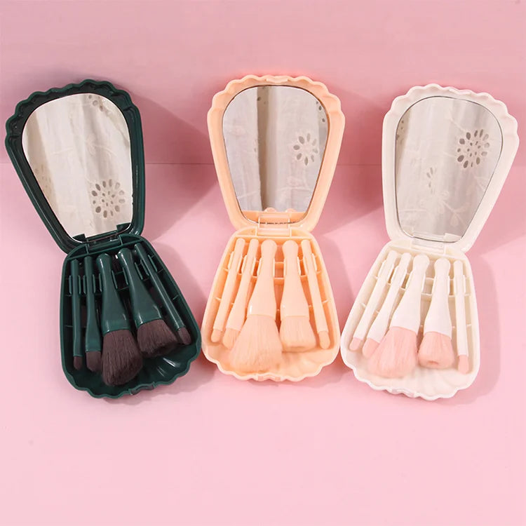 Cheap Promotion Cosmetic Tool Set Concealer Eye Face Portable Travel Mini 5 Pieces Makeup Brush Set with Mirror Soft Fluffy