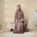 New Fasion Design European American Satin Muslim Women Abaya 3-Piece Set Soft Luxury Islamic Clothing