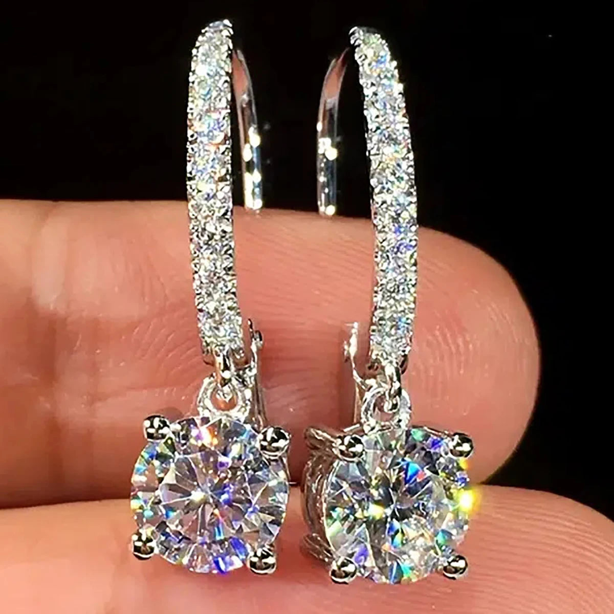CAOSHI Custom Dainty Dazzling Round Imitated Diamond Silver Plated Earrings for Fashion Jewelry Women Wedding CZ Drop Earrings