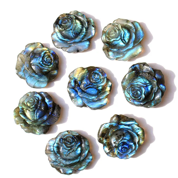 Hand Carved Natural Blue Flash Labradorite Rose Flower Pendant Dazzling Crystal Craftsmanship