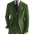 Wholesale Men Suits 3 Pieces Green Wool Tweed Business Retro Classic Pattern Tuxedos for Wedding