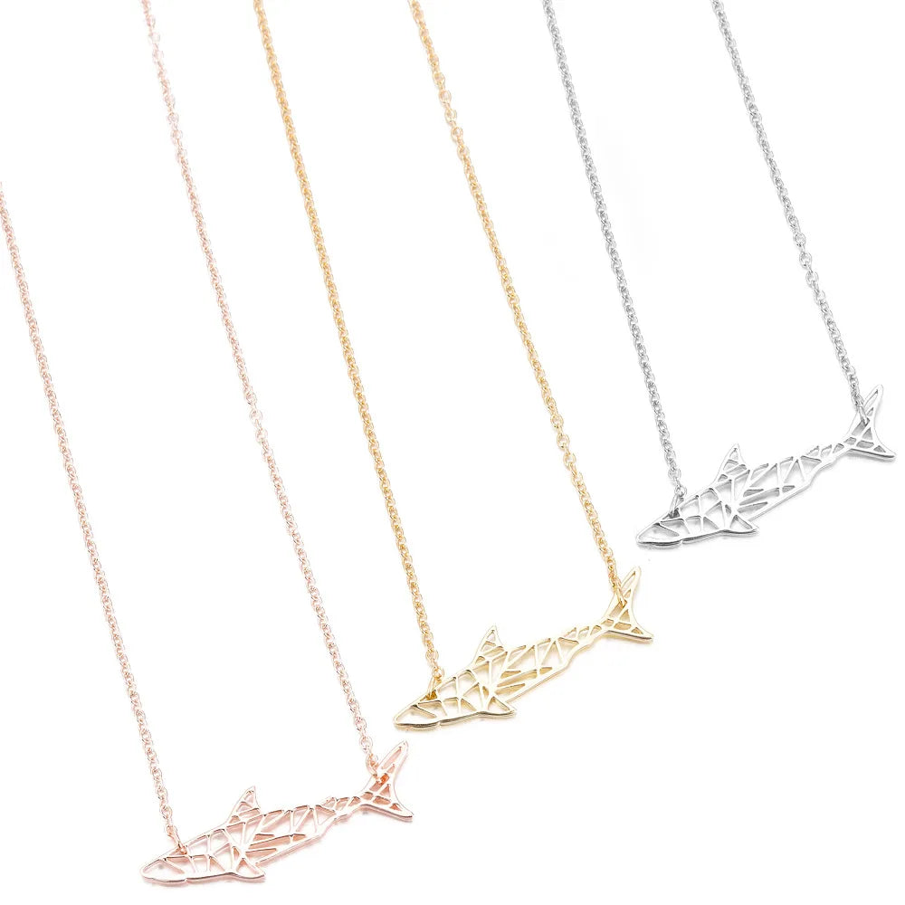 Wholesale Simple Gold White Hollow Ocean Animal Shark Tooth Stainless Steel Necklace