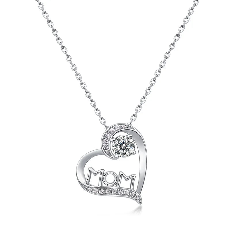 Mother Day Fashion Love Heart Necklaces the Best Gift for Mother Moissanite Diamond Charms Pendant Sterling Silver Mom Necklace