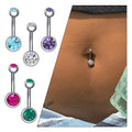 POENNIS Charm 5 Zircon Long Dangle Bulk Navel Button Piercing Jewelry Stainless Steel Double Gem Women Belly Rings Wholesale