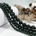 Natural Polished Round Loose Beads Green Sand Stone Gemstone for Jewelry Making Bracelets Necklaces Earrings 15.5"