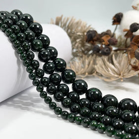 Natural Polished Round Loose Beads Green Sand Stone Gemstone for Jewelry Making Bracelets Necklaces Earrings 15.5