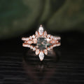 OL1031 Abiding Fine Jewelry 925 Sterling Silver Rose Gold Plated Natural Green Moss Agate 3 Pieces Women Wedding Rings Set