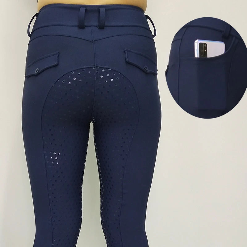 New RTS Navy Blue Winter Silicone Horse Riding Pants Tights Women  Horse Riding Jodhpur Equestrian Legging  Breeches with Pocket
