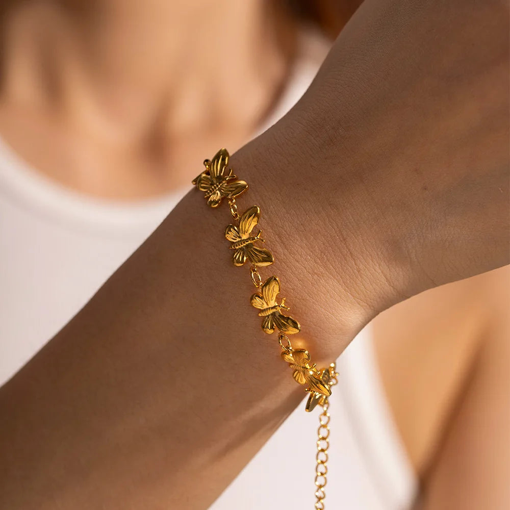 INS Style Waterproof 18K Gold Plated Stainless Steel Bracelet Jewelry Multi Butterfly Bracelets for Women