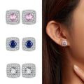 925 Sterling Silver Stud Earrings - Blue Pink Square Zircon Hypoallergenic Ear Studs for Women Cubic Zirconia Wedding Gift