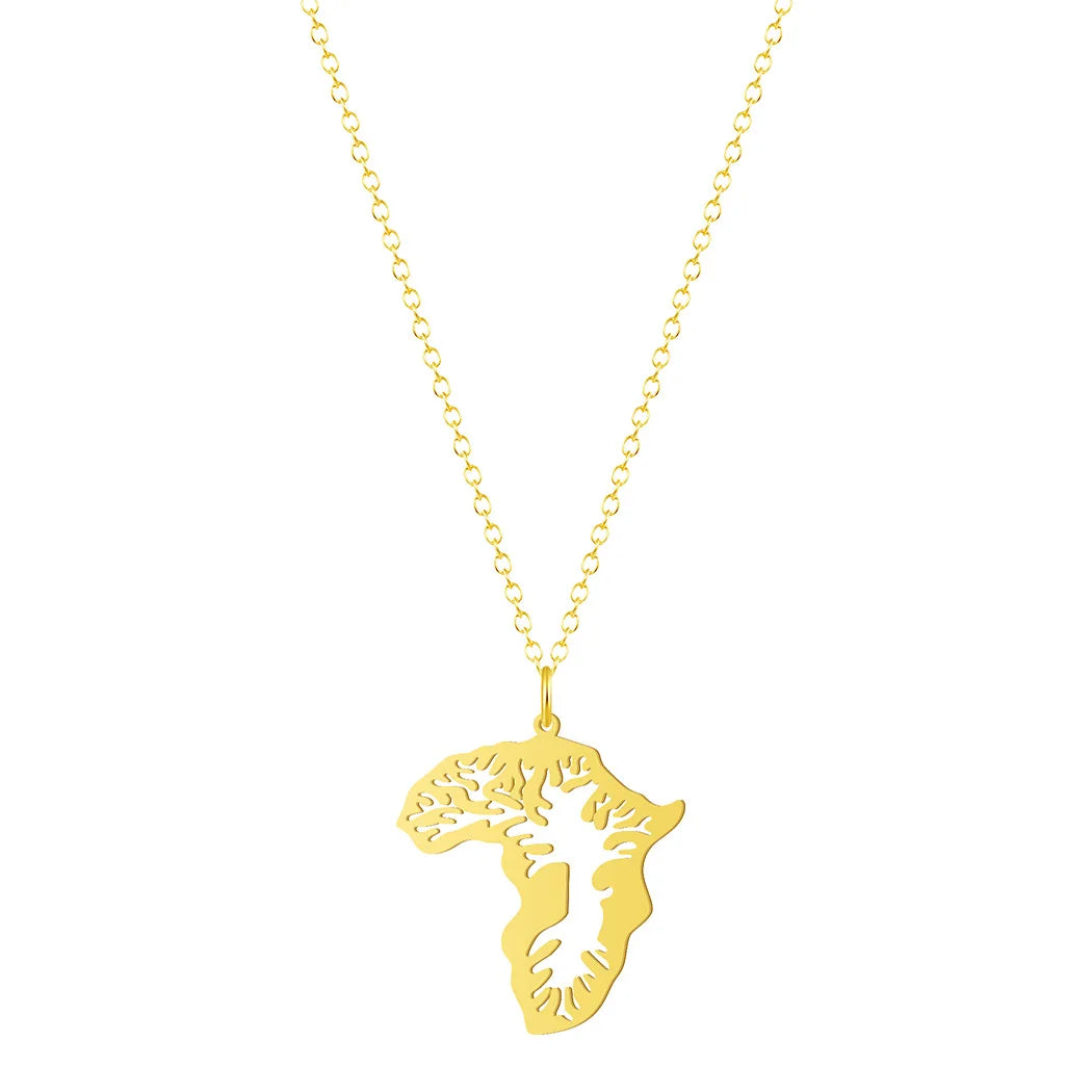 Africa Map Tree of Life Stainless Steel Pendant Personality Hip Hop Necklace Jewelry Wholesale