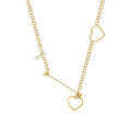 Fashion 18K Gold Plated Stainless Steel Jewelry Hollow Double Heart Steel Ball Pendant Pearl Charm for Women Necklace P233371