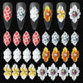 White Pink Handmade Acrylic Flower Nail Art Charms With Petal Shiny Diamond Press on Nail Rhinestones Jewely Manicure Decoration
