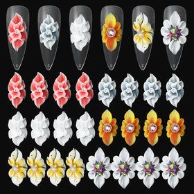 White Pink Handmade Acrylic Flower Nail Art Charms With Petal Shiny Diamond Press on Nail Rhinestones Jewely Manicure Decoration