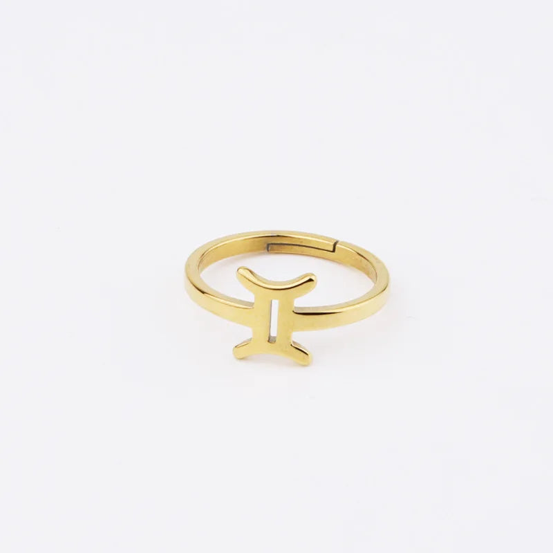 HOVANCI 3 Astrology Stacking Gold Plated Personalized 12 Zodiac Sign Finger Ring Stainless Steel Mirror Ring