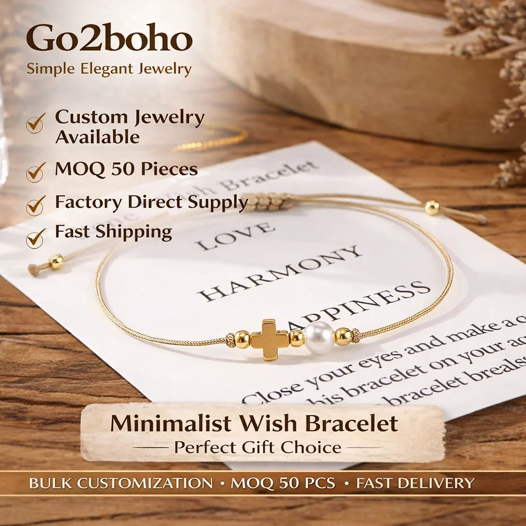 Go2boho Wholesale Etsy New Year Gift Lucky Handmade Copper Beaded Bracelet Cross Charm Imitation Pearl Women's Fashion Jewelry