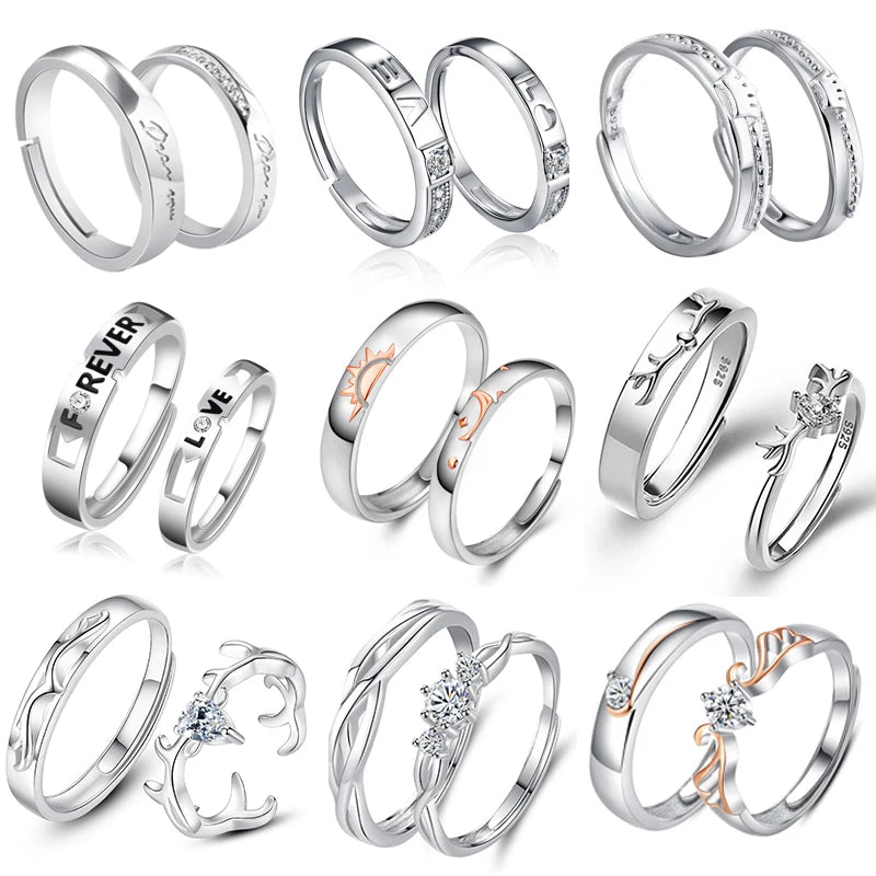 Customize Minimalist 925 Silver Ring Sets Fashion Jewelry Couple Rings