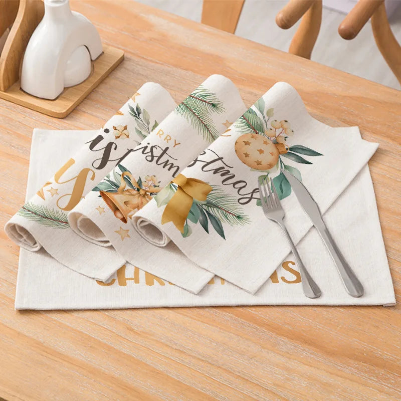 Customize Merry Christmas Cotton Linen Christmas Placemat Dining Room Table Mat Home Festive Party Decoration