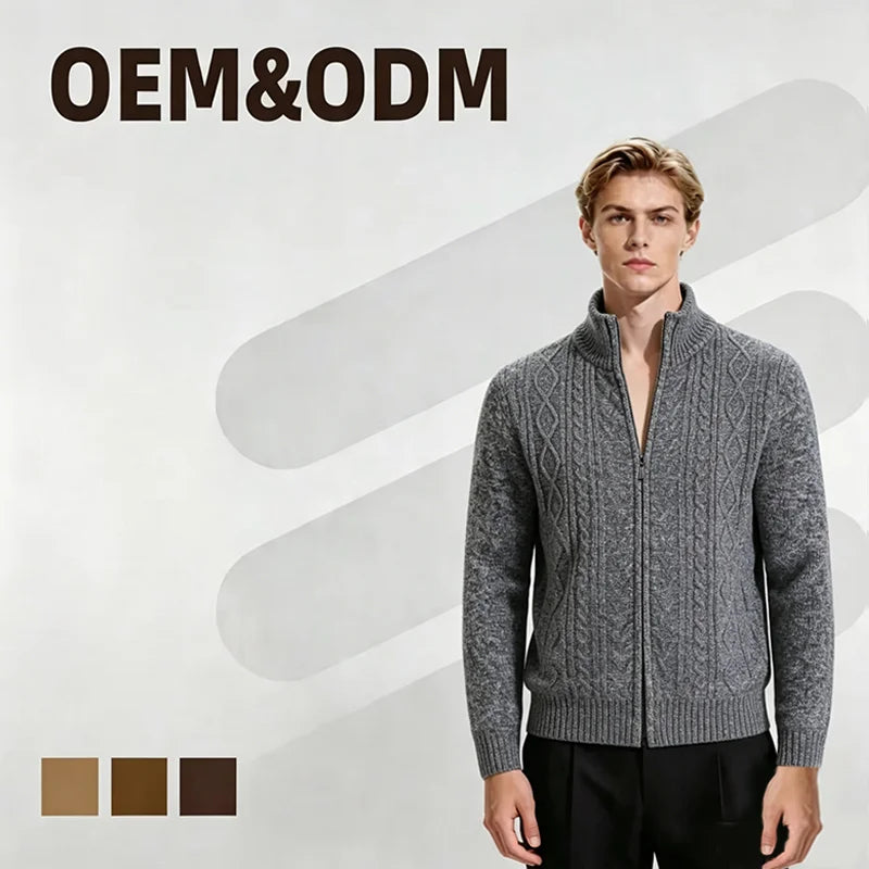 Men's Casual Cotton Quality Winter Sweater Thickened Knitted Jumper with Stand-Up Collar Breathable Design MegaBDM