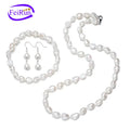 FEIRUN 8mm Baroque AA Cheap Pearl Necklace and Earring Set White Color Freshwater Jewelry