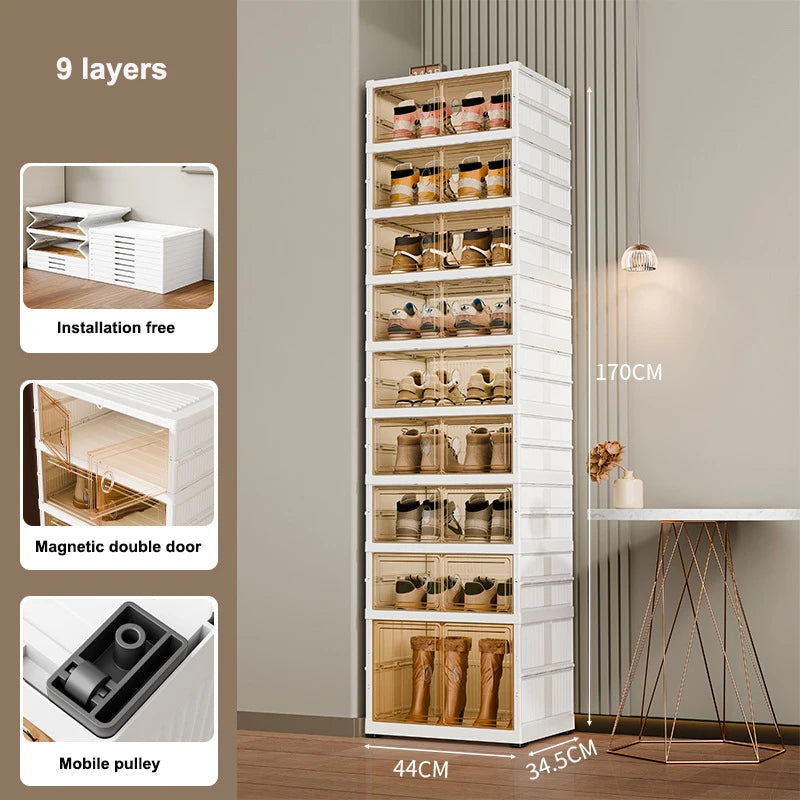 Living Room Multi Layer Plastic Wardrobes Drawer Plastic Shoe Cabinet Folding Cupboard