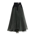 TWOTWINSTYLE Patchwork Mesh Skirt Women Belt Buckle Colorblock High Waist Slim Midi Skirts