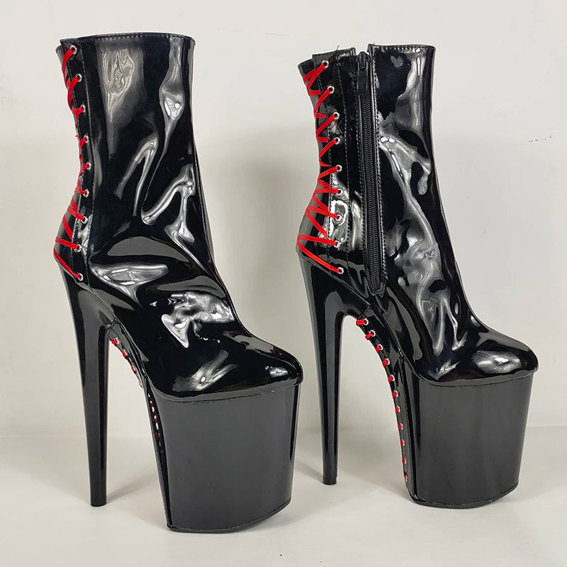 20 cm Stiletto Lace up Sole 8 "nightclub Performance Shoes Round Head Zipper Open Bright Ankle Boots