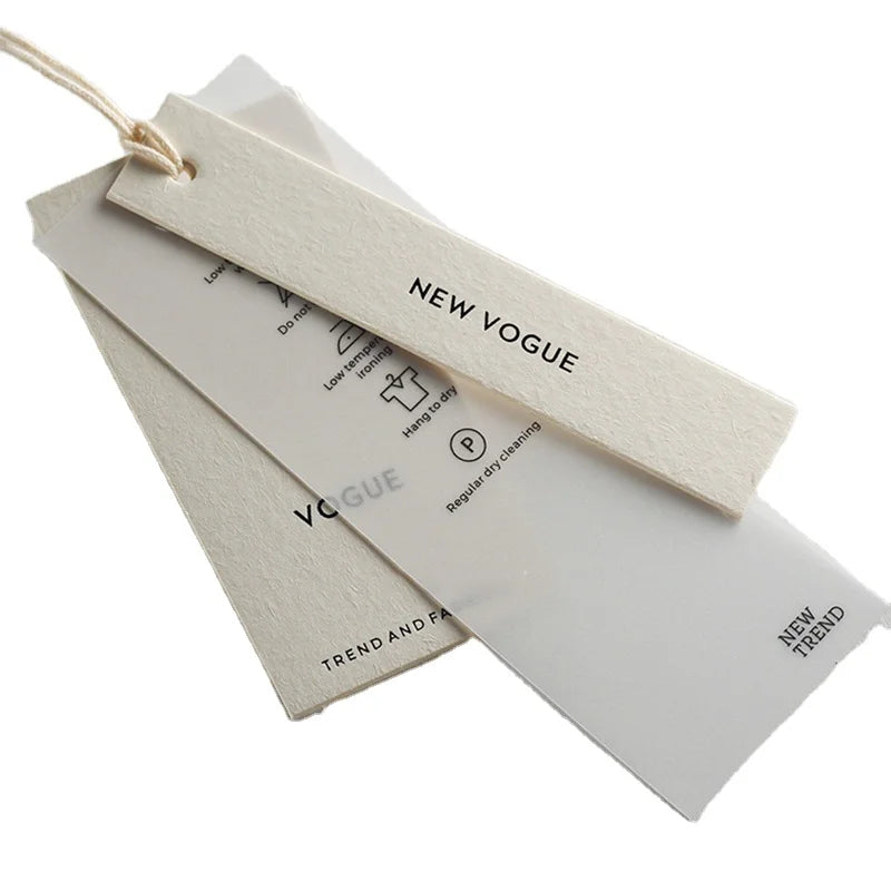 Custom Logo Printed White Luxury Hang Tag Paper Swing Tag Frosted PVC Garment Tags for Clothing Brand