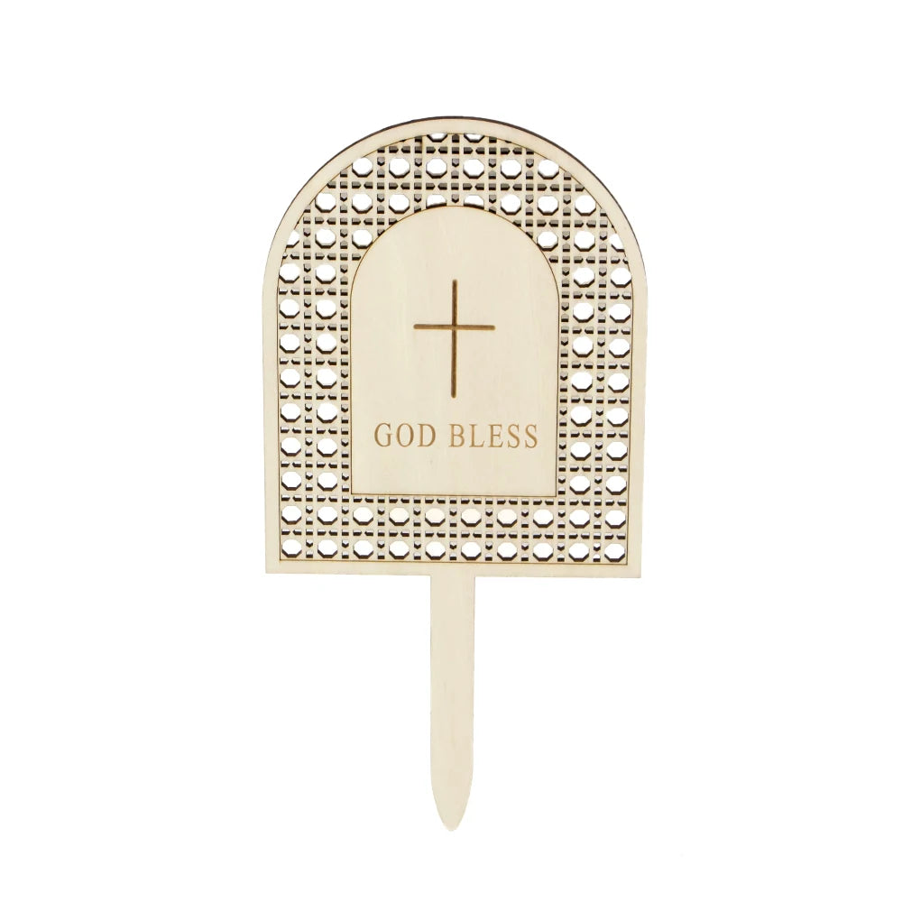 Custom Rattan  Baptism Cake Topper  Wooden Laser Cut Wood First Communion Christening Cake Topper for Decoration