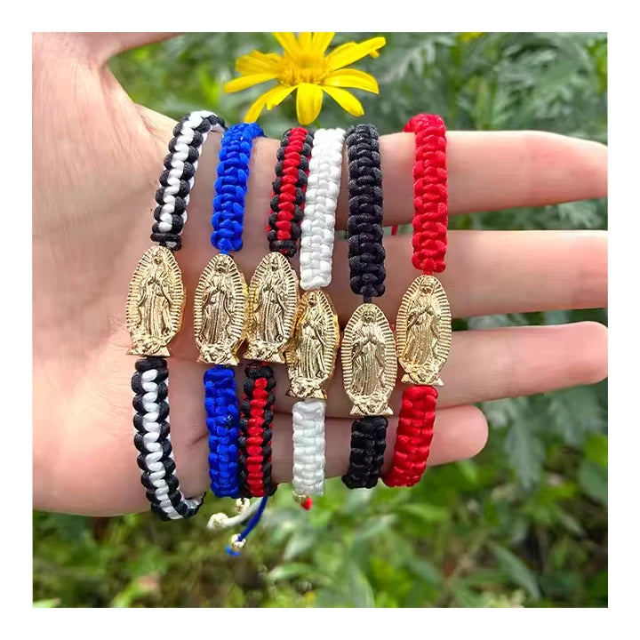 RisingMoon Fashion Handmade Braided Rope Bracelets Catholicism Adjustable Virgin Mary Bracelet for Women Men Jewelry As Gift
