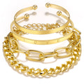 Hiphop Punk Love Bangles Heavy Metal Big Thick Chain Bracelet Set for Women Retro Chain Bracelet FashionJewelry