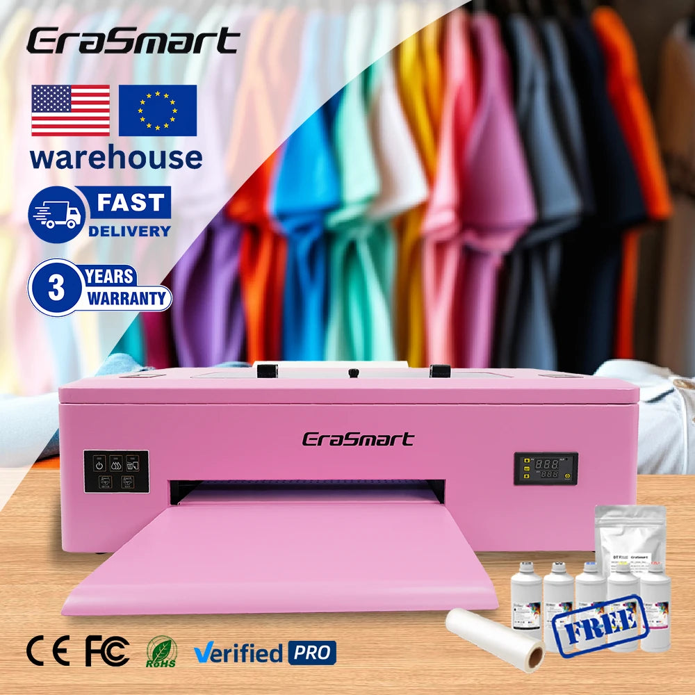 Erasmart Customize 1390 XP600 Pink Dtf Printer T-Shirts Textiles Garment Clothes Automatic Printing Machine A3 pink Dtf Printer
