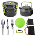 14pcs Lightweight Aluminum & Stainless Steel Kitchen Cookware Set Outdoor Mess Kit with Cups Plates Forks for Camping