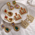 2023 New Fashion Alloy Gold Drop square Rhinestone Irregular Earrings