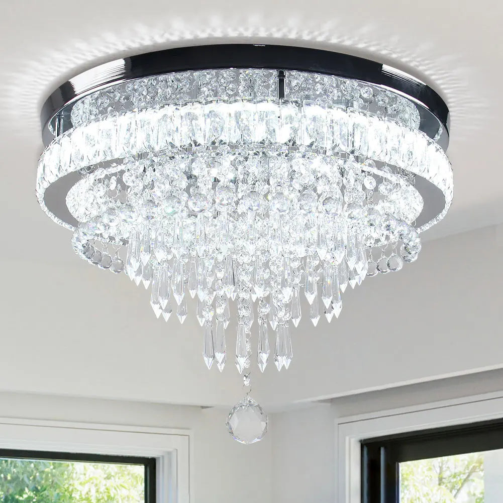 19.7'' Modern Luxury LED Chandelier for Living Dining Room K9 Crystal Cool White Light Switch Control Big Size Luxury Lighting