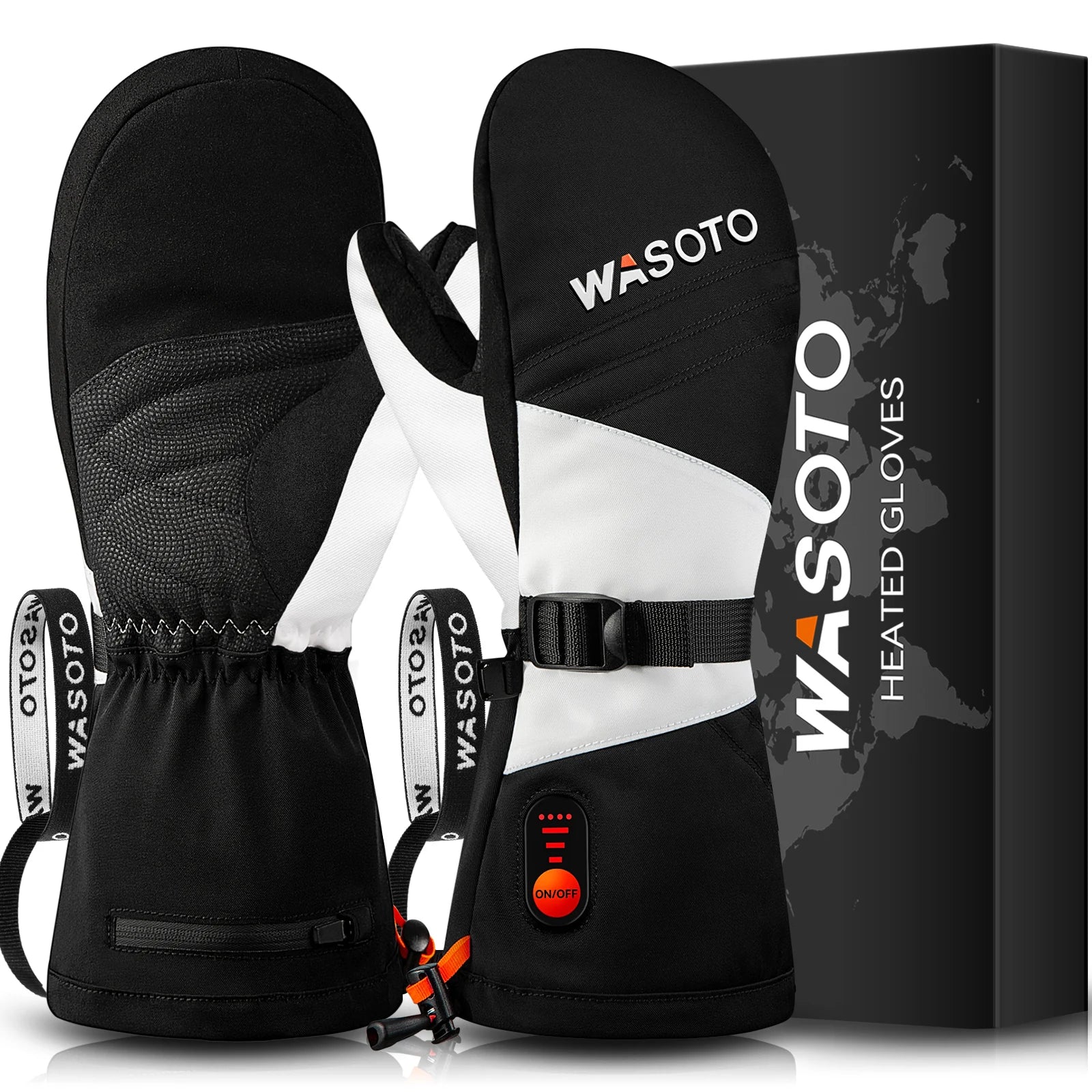 7.4V 3000mAh Rechargeable Electric Ski Snow Mitts Heated Waterproof Full-Finger Winter Gloves for Men's Downhill Skiing Hiking