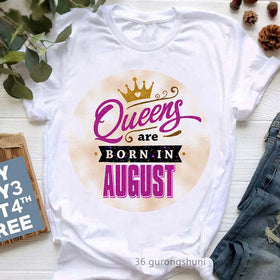 Custom Casual Top Queens Are Born in January December Crown Print Graphic StripesTshirt Women Oversized Birthday Gift Tee Shirt