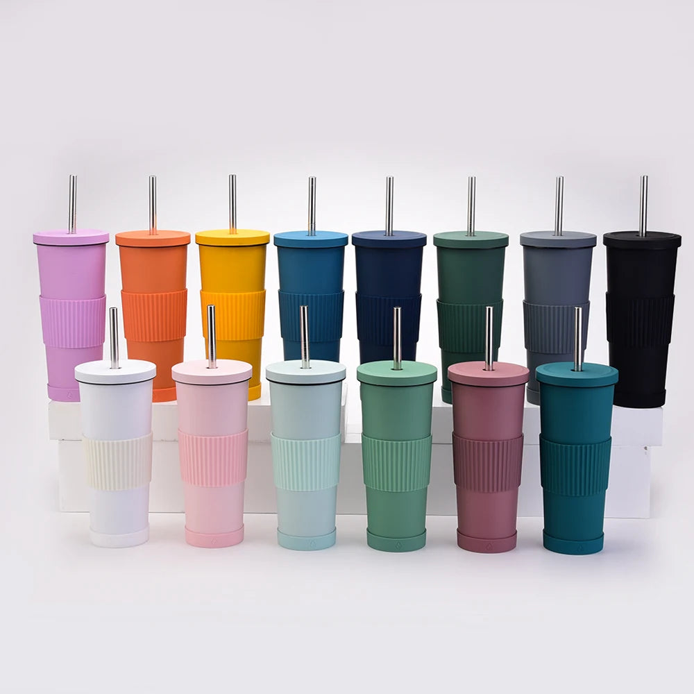 New 830ml Stainless Steel Vacuum Cup with Lid Anti-Slip Sleeve Coffee Tumbler for Home & Office Use Double-Layer Water Tumbler