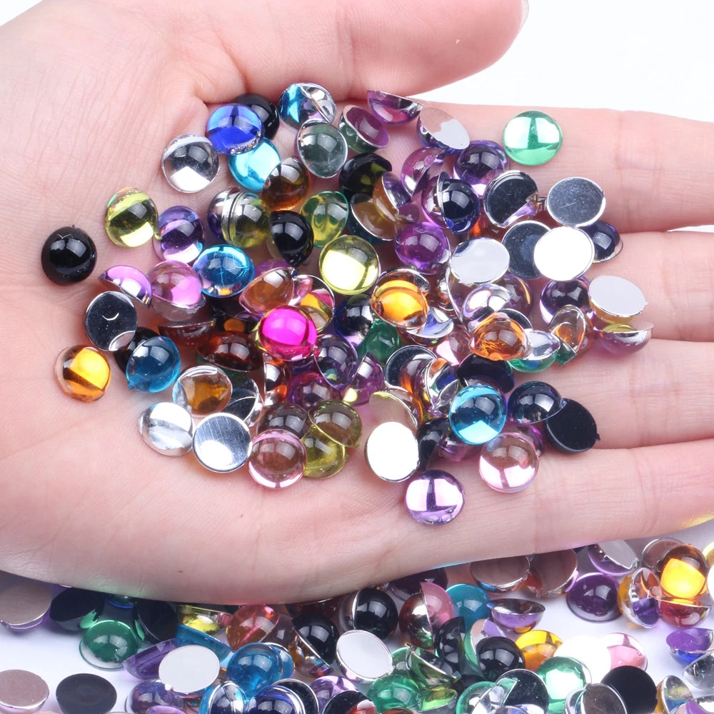 New Style Half Beads Facets 8mm 2000pcs Flatback Glue-On Acrylic Loose Rhinestones for Bags & Garment DIY Craft