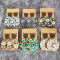 Fashion Wooden Flower Jewelry Statement Earrings Bohemian Round Wooden Disc Drop Earrings for Women Girls